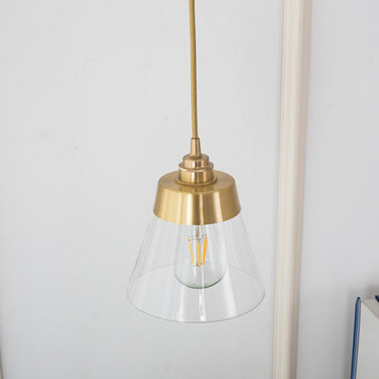 Contemporary Nordic Brass Glass Conical 1-Light Pendant Light For Bedroom, Living Room And Dining Room