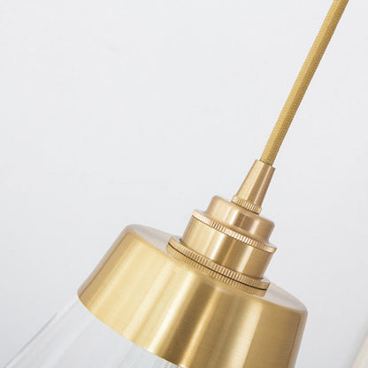 Contemporary Nordic Brass Glass Conical 1-Light Pendant Light For Bedroom, Living Room And Dining Room