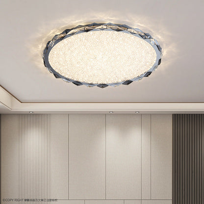 Modern Luxury Crystal & Metal Round LED Flush Mount Ceiling Light For Bedroom & Living Room