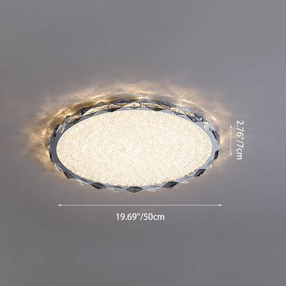 Modern Luxury Crystal & Metal Round LED Flush Mount Ceiling Light For Bedroom & Living Room