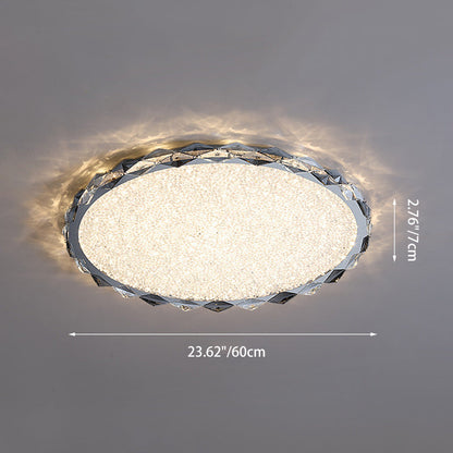Modern Luxury Crystal & Metal Round LED Flush Mount Ceiling Light For Bedroom & Living Room