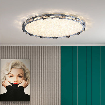 Modern Luxury Crystal & Metal Round LED Flush Mount Ceiling Light For Bedroom & Living Room