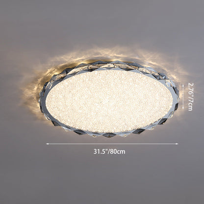 Modern Luxury Crystal & Metal Round LED Flush Mount Ceiling Light For Bedroom & Living Room