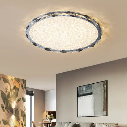 Modern Luxury Crystal & Metal Round LED Flush Mount Ceiling Light For Bedroom & Living Room