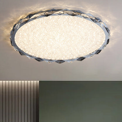 Modern Luxury Crystal & Metal Round LED Flush Mount Ceiling Light For Bedroom & Living Room