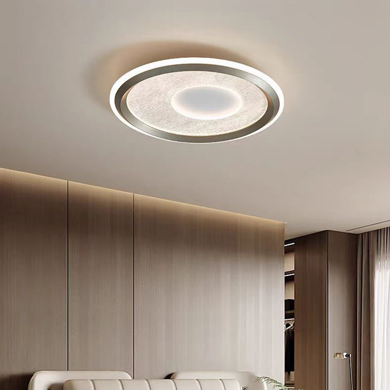Modern Minimalist Aluminum, Iron & Acrylic Round LED Flush Mount Ceiling Light For Bedroom & Living Room
