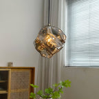 Traditional Japanese Glass & Iron Lava Ice Shape Irregular Round 1-Light Pendant Light For Bedroom, Living Room & Dining Room