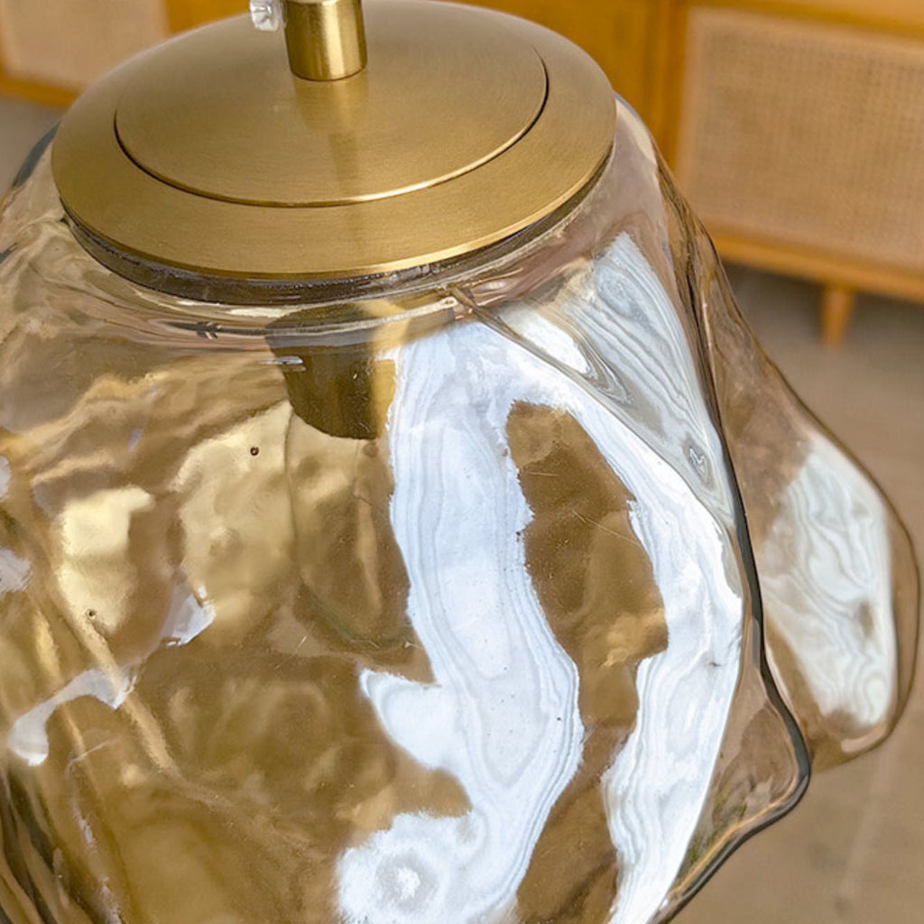 Traditional Japanese Glass & Iron Lava Ice Shape Irregular Round 1-Light Pendant Light For Bedroom, Living Room & Dining Room