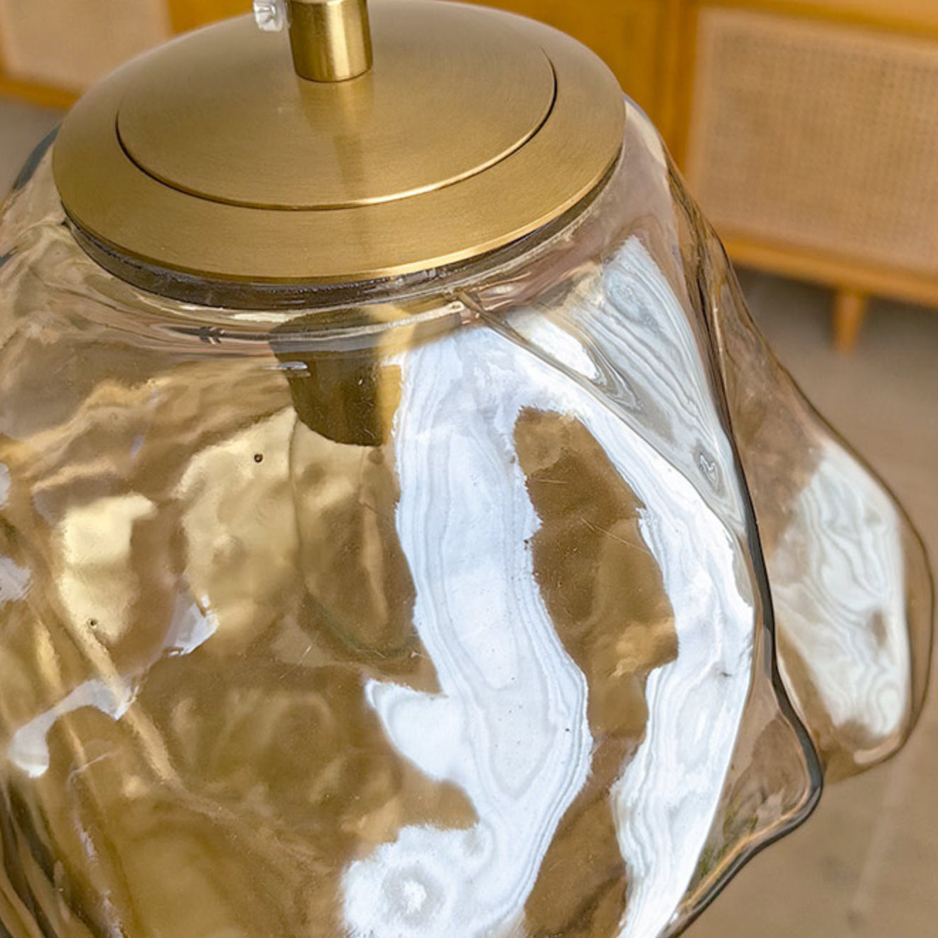 Traditional Japanese Glass & Iron Lava Ice Shape Irregular Round 1-Light Pendant Light For Bedroom, Living Room & Dining Room