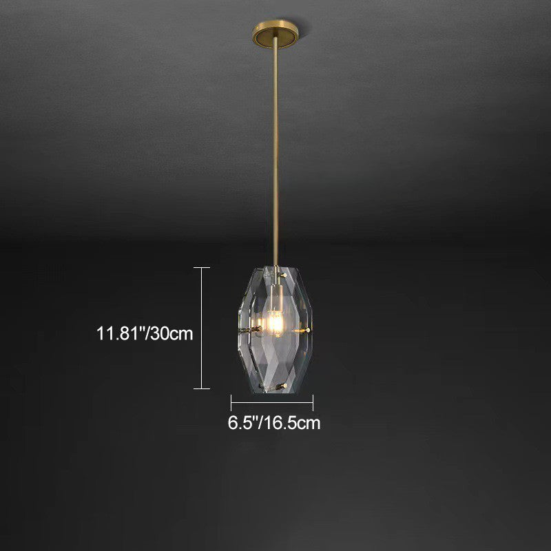 Modern Luxury Crystal & Brass Geometric 1-Light Pendant Light For Bedroom, Living Room & Dining Room