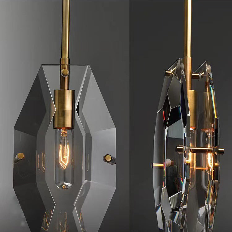 Modern Luxury Crystal & Brass Geometric 1-Light Pendant Light For Bedroom, Living Room & Dining Room