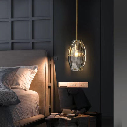 Modern Luxury Crystal & Brass Geometric 1-Light Pendant Light For Bedroom, Living Room & Dining Room