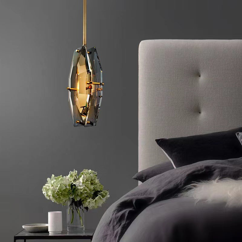Modern Luxury Crystal & Brass Geometric 1-Light Pendant Light For Bedroom, Living Room & Dining Room
