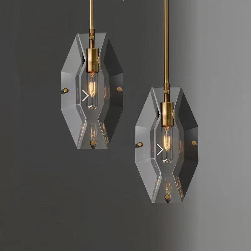 Modern Luxury Crystal & Brass Geometric 1-Light Pendant Light For Bedroom, Living Room & Dining Room