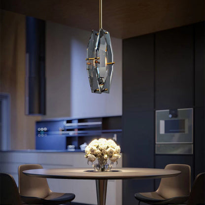 Modern Luxury Crystal & Brass Geometric 1-Light Pendant Light For Bedroom, Living Room & Dining Room