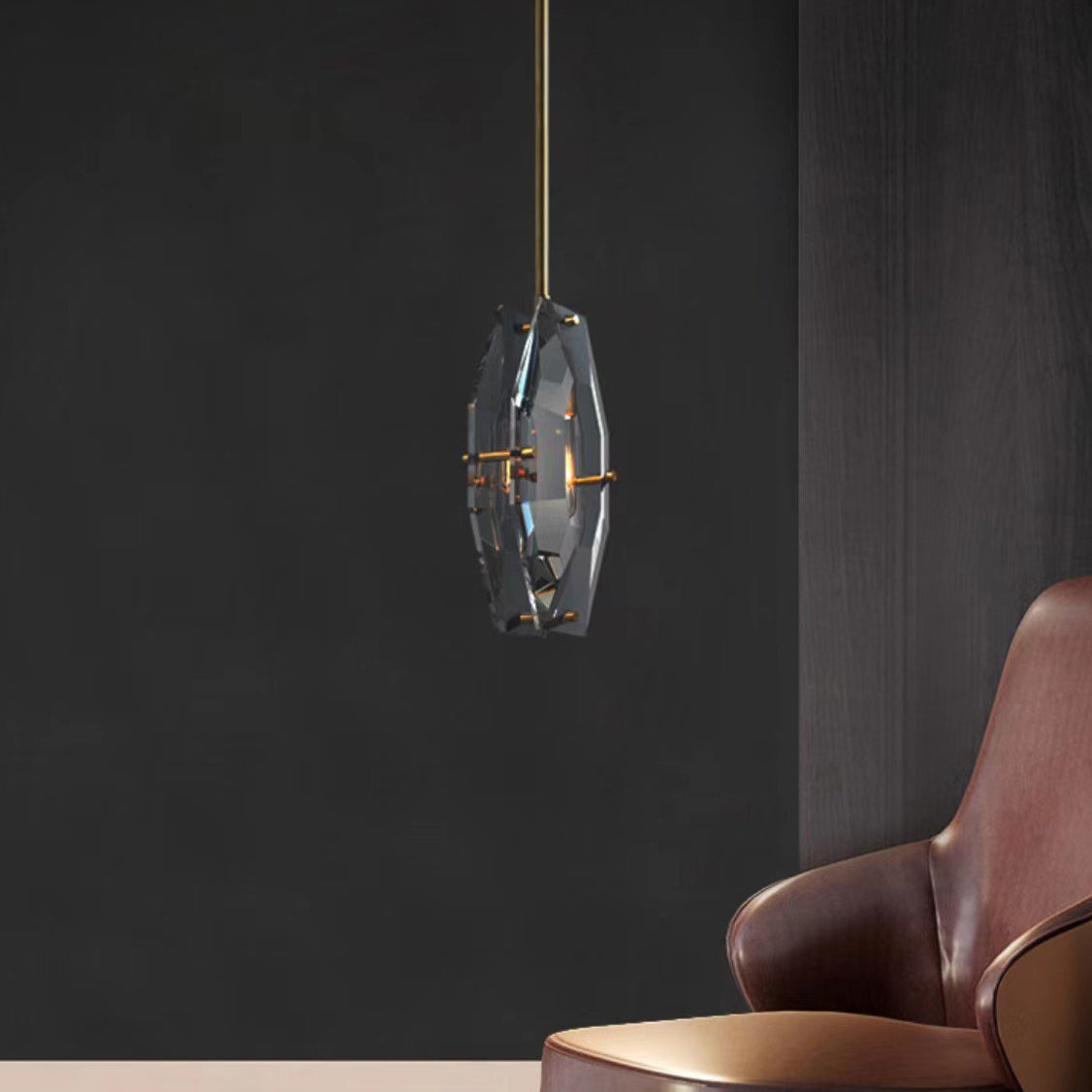 Modern Luxury Crystal & Brass Geometric 1-Light Pendant Light For Bedroom, Living Room & Dining Room