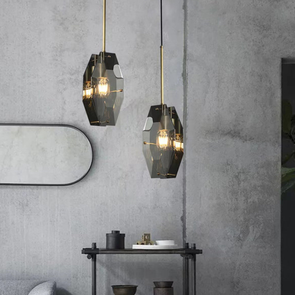 Modern Luxury Crystal & Brass Geometric 1-Light Pendant Light For Bedroom, Living Room & Dining Room