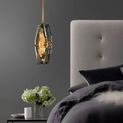 Modern Luxury Crystal & Brass Geometric 1-Light Pendant Light For Bedroom, Living Room & Dining Room
