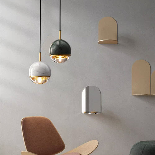 Contemporary Nordic Iron & Glass Globe 1-light Pendant Light with Adjustable Cord for Bedroom, Living Room & Dining Room