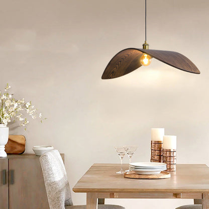 Traditional Japanese Wood Leaf-shaped 1-light Pendant Light for Dining Room, Bedroom & Living Room