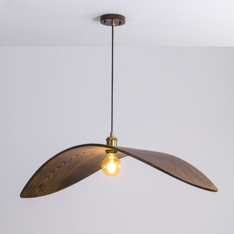 Traditional Japanese Wood Leaf-shaped 1-light Pendant Light for Dining Room, Bedroom & Living Room