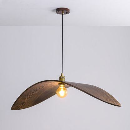 Traditional Japanese Wood Leaf-shaped 1-light Pendant Light for Dining Room, Bedroom & Living Room