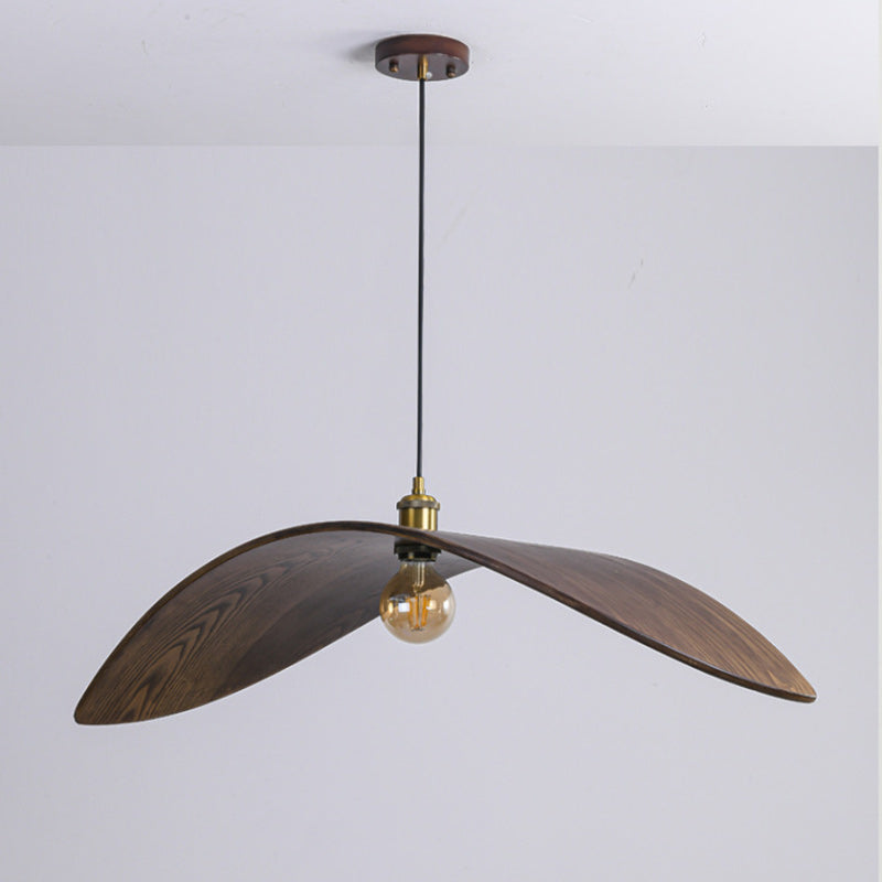 Traditional Japanese Wood Leaf-shaped 1-light Pendant Light for Dining Room, Bedroom & Living Room