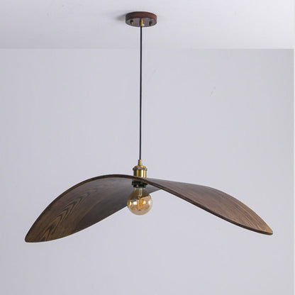 Traditional Japanese Wood Leaf-shaped 1-light Pendant Light for Dining Room, Bedroom & Living Room