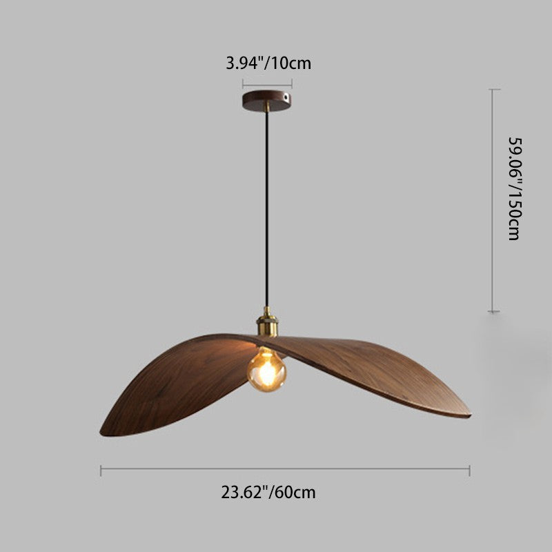 Traditional Japanese Wood Leaf-shaped 1-light Pendant Light for Dining Room, Bedroom & Living Room
