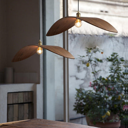 Traditional Japanese Wood Leaf-shaped 1-light Pendant Light for Dining Room, Bedroom & Living Room