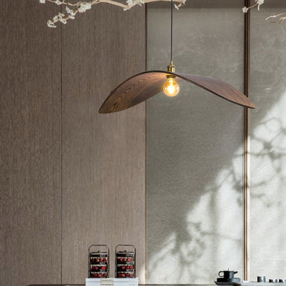 Traditional Japanese Wood Leaf-shaped 1-light Pendant Light for Dining Room, Bedroom & Living Room