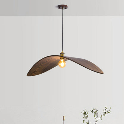 Traditional Japanese Wood Leaf-shaped 1-light Pendant Light for Dining Room, Bedroom & Living Room