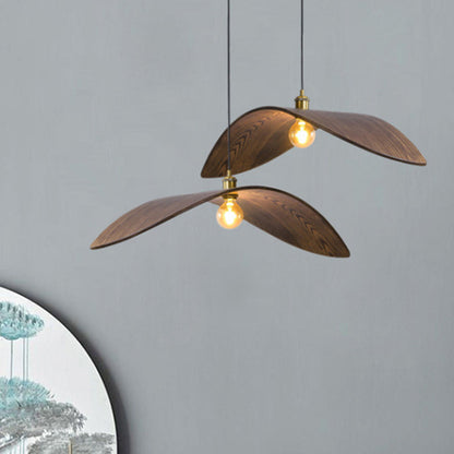 Traditional Japanese Wood Leaf-shaped 1-light Pendant Light for Dining Room, Bedroom & Living Room