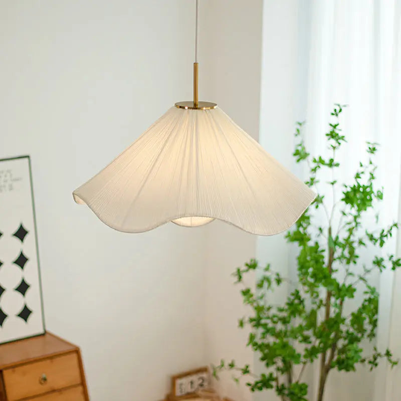 Contemporary Nordic Fabric & Iron Pleated Cone 1-light Pendant Light for Bedroom, Living Room & Dining Room BulbSquare