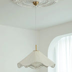Contemporary Nordic Fabric & Iron Pleated Cone 1-light Pendant Light for Bedroom, Living Room & Dining Room BulbSquare