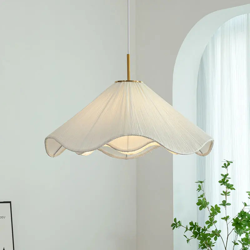 Contemporary Nordic Fabric & Iron Pleated Cone 1-light Pendant Light for Bedroom, Living Room & Dining Room BulbSquare