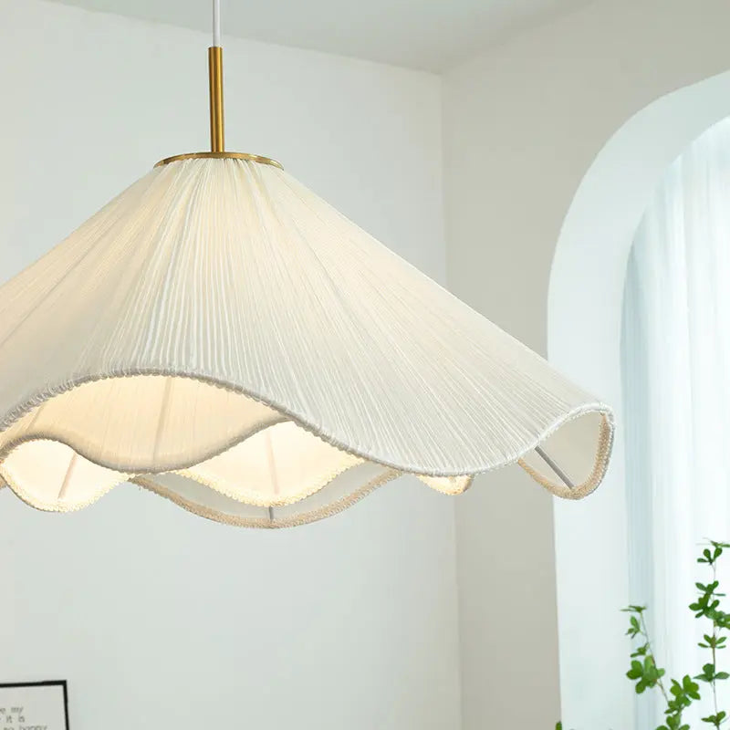 Contemporary Nordic Fabric & Iron Pleated Cone 1-light Pendant Light for Bedroom, Living Room & Dining Room BulbSquare