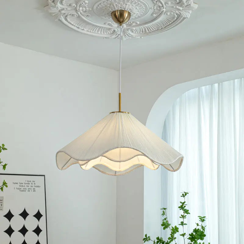 Contemporary Nordic Fabric & Iron Pleated Cone 1-light Pendant Light for Bedroom, Living Room & Dining Room BulbSquare