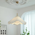 Contemporary Nordic Fabric & Iron Pleated Cone 1-light Pendant Light for Bedroom, Living Room & Dining Room BulbSquare