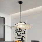 Traditional Japanese Fabric & Iron Lotus-Shaped Round 1-Light Pendant Light For Dining Room & Living Room