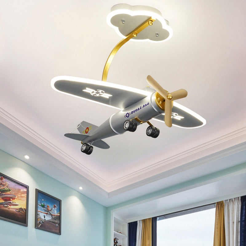 Lumendat Contemporary Creative Metal & Acrylic Airplane Shape LED Semi-Flush Mount Ceiling Light For Kids Bedroom & Living Room Lumendat