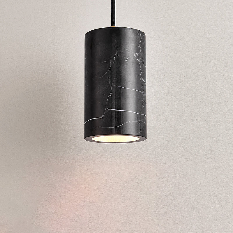 Modern Minimalist Brass & Marble Cylinder 1-Light Pendant Light For Bedroom, Living Room & Dining Room
