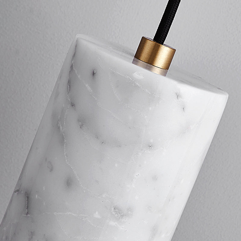 Modern Minimalist Brass & Marble Cylinder 1-Light Pendant Light For Bedroom, Living Room & Dining Room
