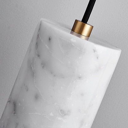 Modern Minimalist Brass & Marble Cylinder 1-Light Pendant Light For Bedroom, Living Room & Dining Room