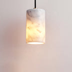 Modern Minimalist Brass & Marble Cylinder 1-Light Pendant Light For Bedroom, Living Room & Dining Room