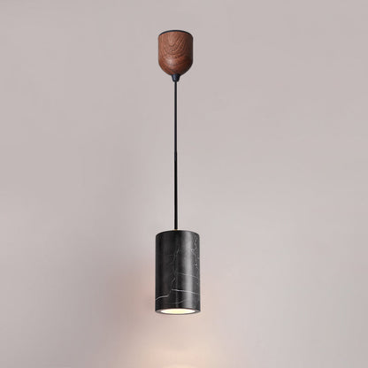 Modern Minimalist Brass & Marble Cylinder 1-Light Pendant Light For Bedroom, Living Room & Dining Room