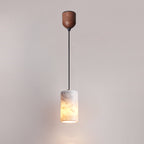 Modern Minimalist Brass & Marble Cylinder 1-Light Pendant Light For Bedroom, Living Room & Dining Room