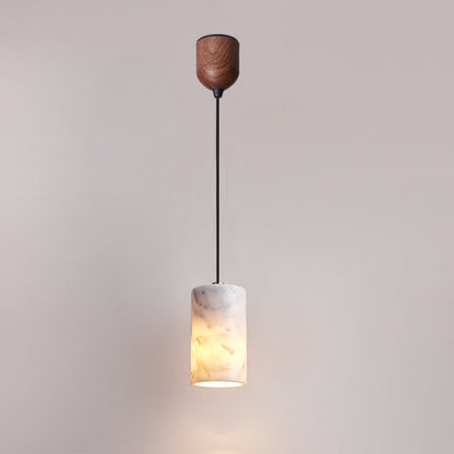 Modern Minimalist Brass & Marble Cylinder 1-Light Pendant Light For Bedroom, Living Room & Dining Room