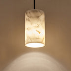 Modern Minimalist Brass & Marble Cylinder 1-Light Pendant Light For Bedroom, Living Room & Dining Room