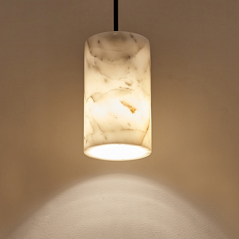 Modern Minimalist Brass & Marble Cylinder 1-Light Pendant Light For Bedroom, Living Room & Dining Room